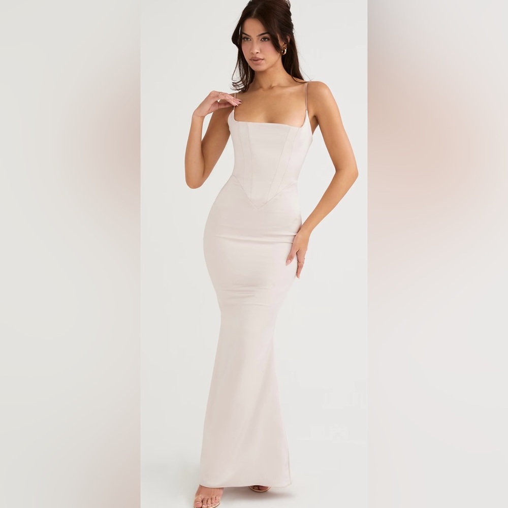 House of CB NWT Olivette Blush Pink Crystal Satin Corset Maxi Dress (Medium)
